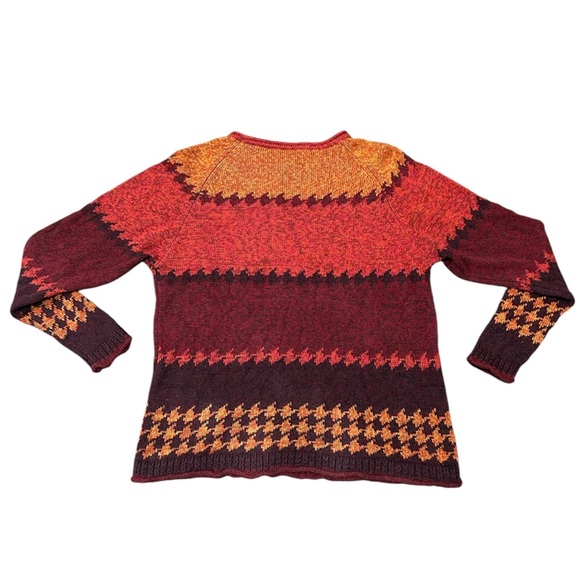 Erika & Co Orange Brown Colorblock Houndstooth Sweater Sz XL Y2K Fall - Picture 2 of 9
